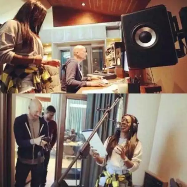 Tiwa Savage pictured in the studio with top US music producer, Stargate